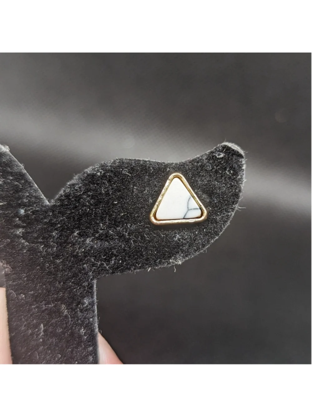 Gold Tone White with Black Lines Triangle Stud Style Statement Earrings